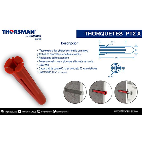 Thorquete TP2X 1/4” rojo | 100 pzas.